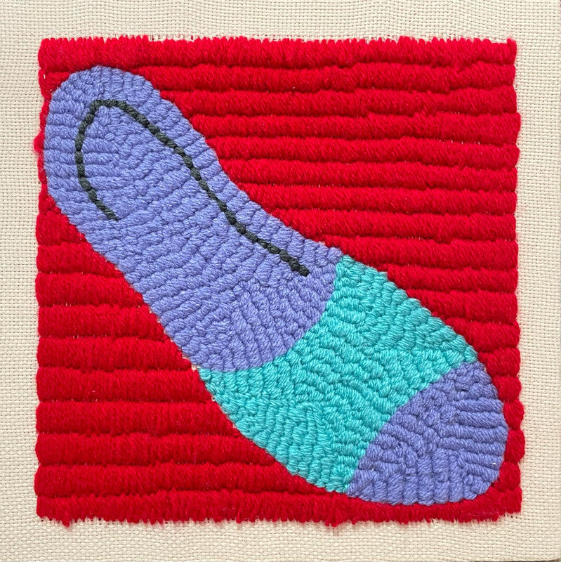 Hand embroidery textile art-“Mom, have you seen my other slipper?” by Karry Hon Ka Yi 韓嘉怡