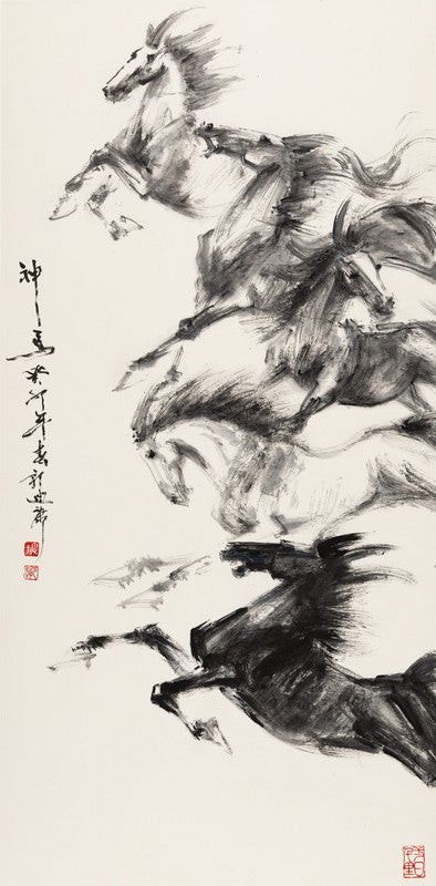 Chinese Ink Painting-Holy horse 神馬 139x68cm by Kwok Ti Hong 郭迪康