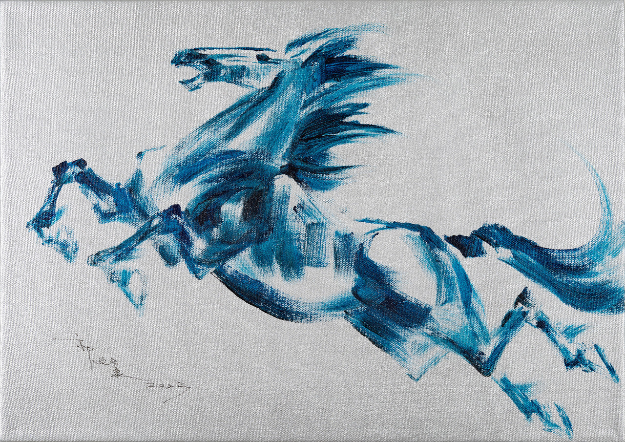 Acrylic Painting-Galloping horse 奔馬 29.7x42cm by Kwok Ti Hong 郭迪康
