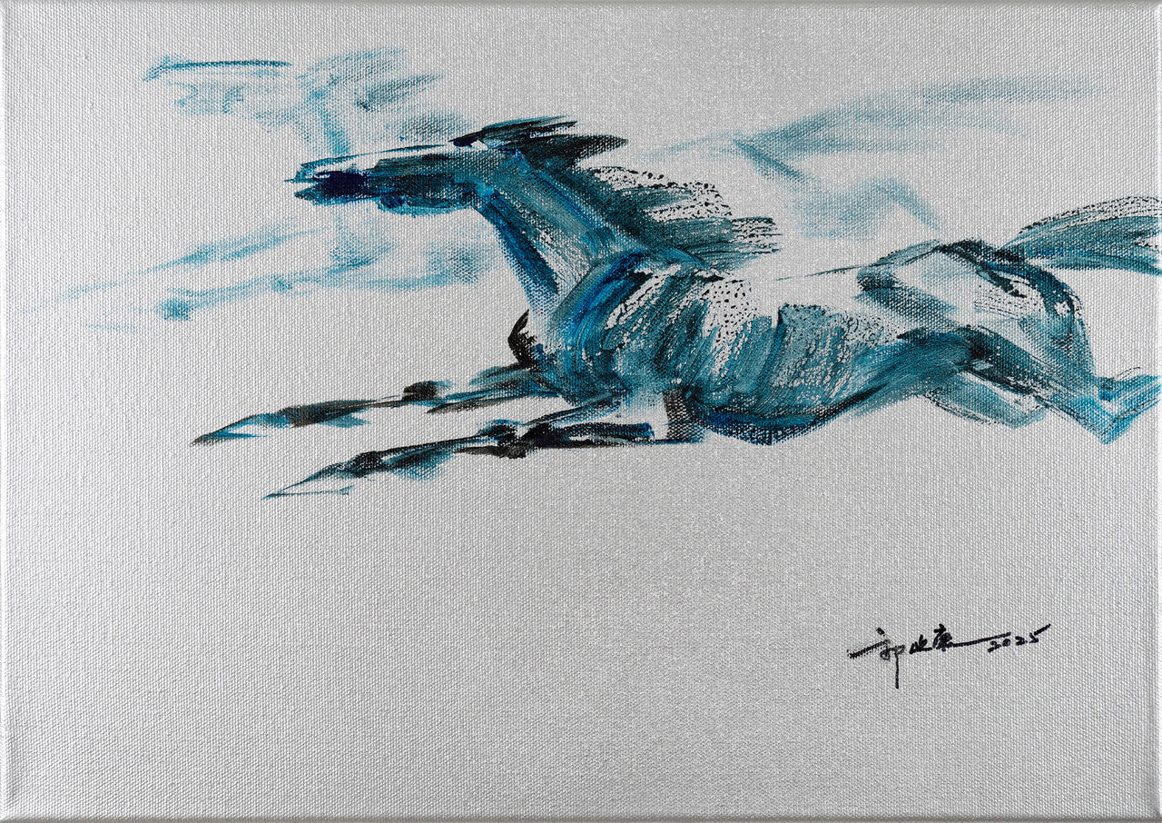 Acrylic Painting-Galloping horse 奔馬 29.7x42cm by Kwok Ti Hong 郭迪康