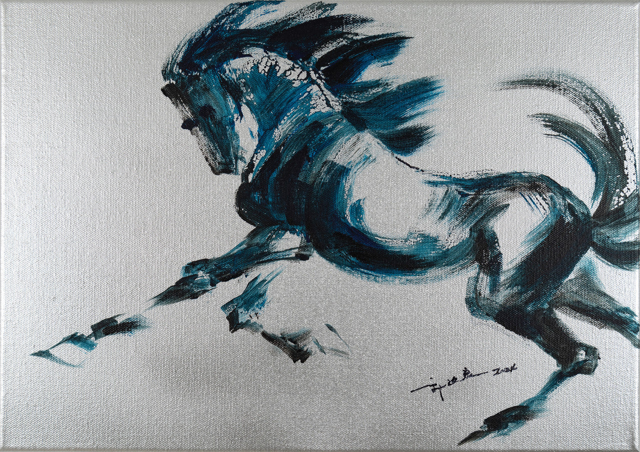 Acrylic Painting-Galloping horse 奔馬 29.7x42cm by Kwok Ti Hong 郭迪康