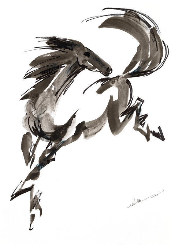 Acrylic Painting-Galloping horse 奔馬 42x29.7cm by Kwok Ti Hong 郭迪康