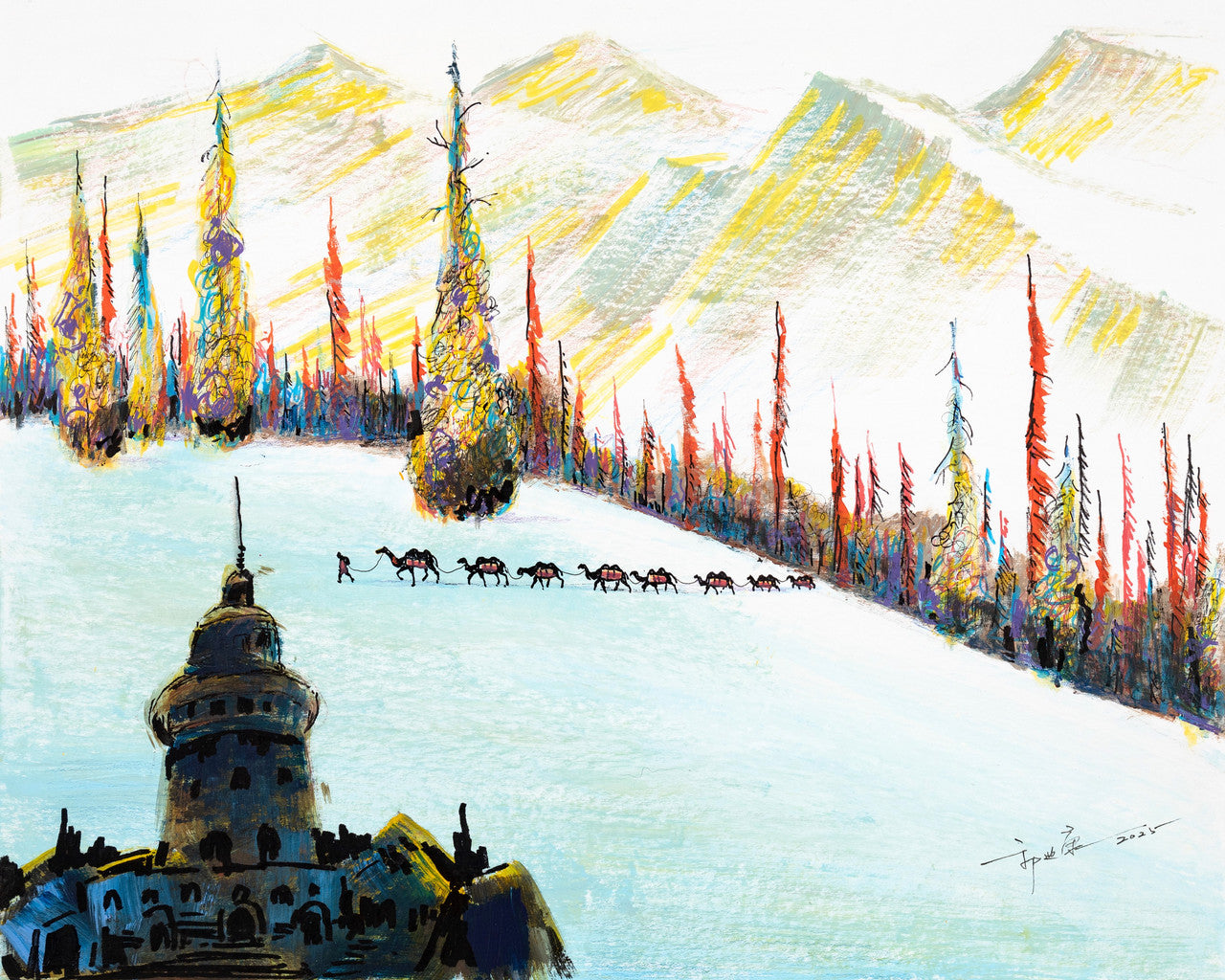 Acrylic Painting-The Silk Road 絲綢之路 40.5x51cm by Kwok Ti Hong 郭迪康