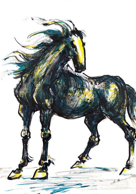 Acrylic Painting-Brave horse 勇馬 42x29.7cm by Kwok Ti Hong 郭迪康