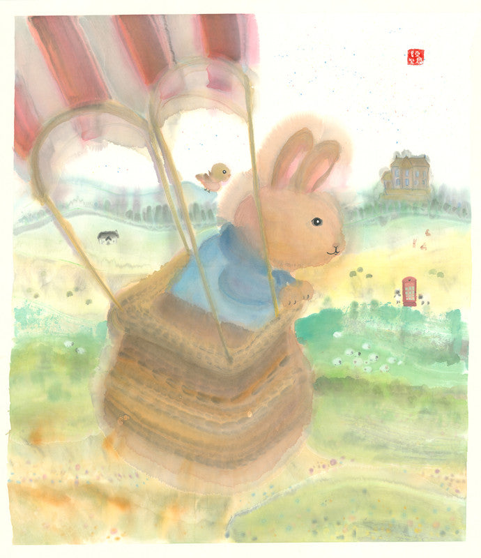 第一站英國 - 熱汽球中的兔子 First Stop England - Rabbit in a Hot Air Balloon by TK Chan 陳紫君