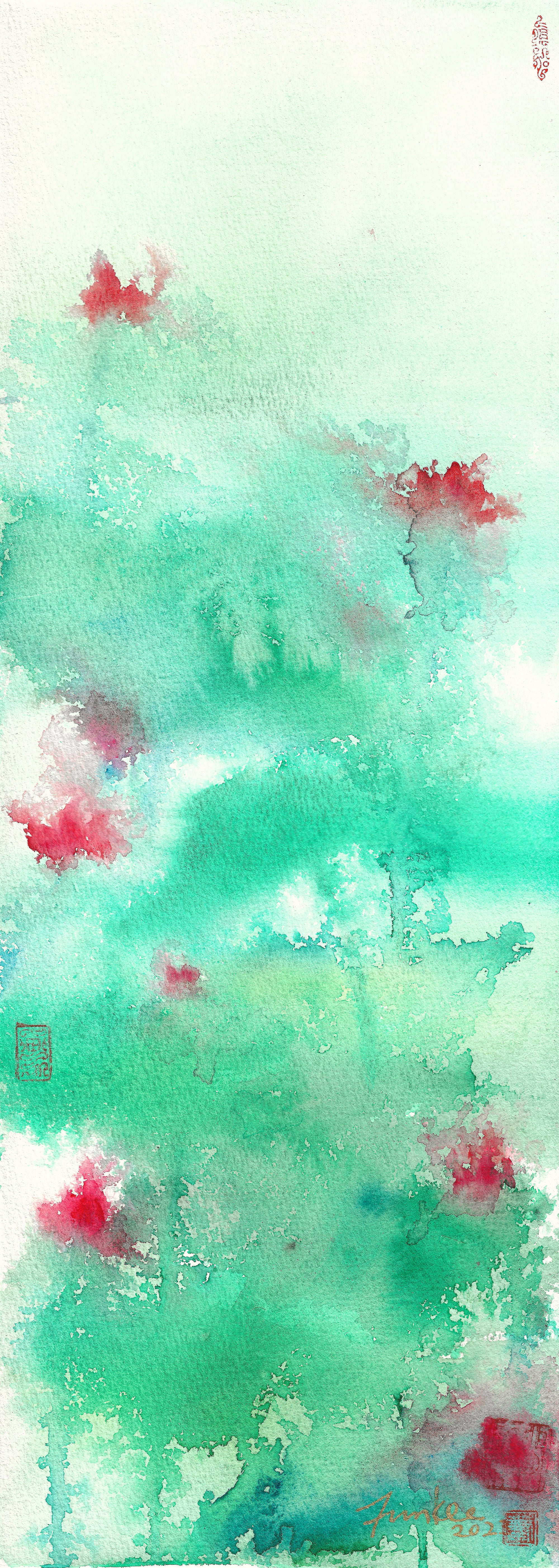 Watercolor Painting - Green lotus leaves sway in the cool breeze 綠荷舒卷涼風曉 by Siu Fun Kee 蕭芬琪