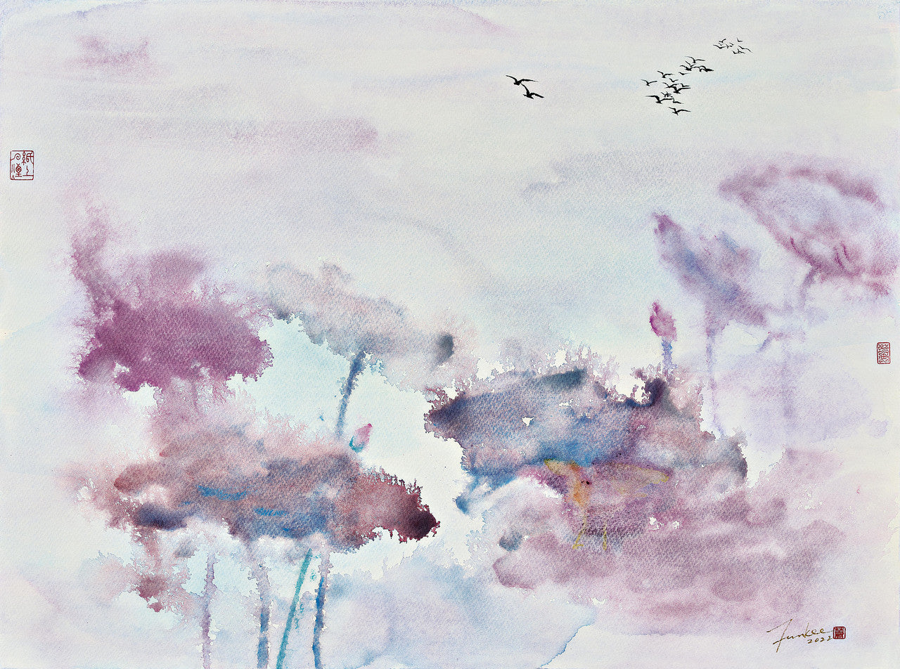 Watercolor Painting - Happy Harmonious in the Wind 曦風和樂 by Siu Fun Kee 蕭芬琪