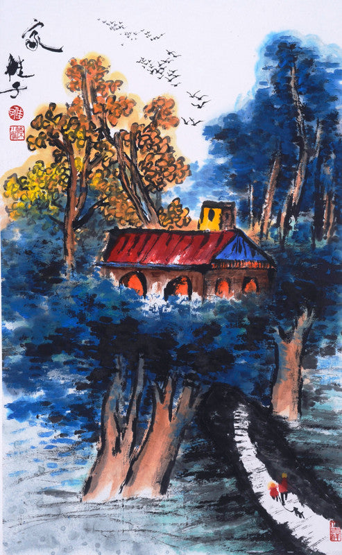 Fine Chinese ink painting - Home 家 96x59cm by HK female artist Chan Kai 陳佳