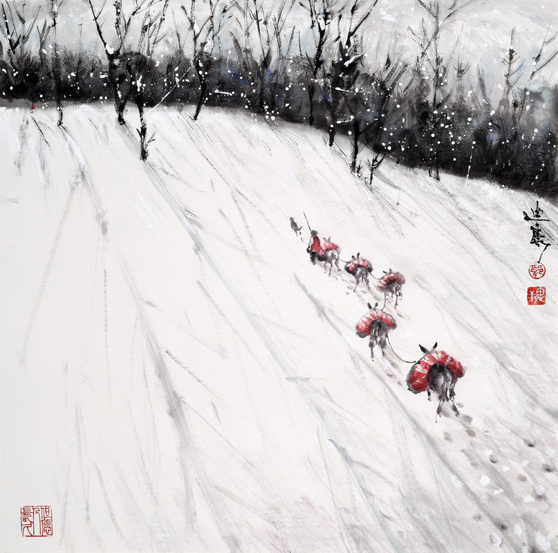 Fine Chinese ink painting - Piece of white 一片白 69x69cm by Kwok Ti Hong 郭迪康
