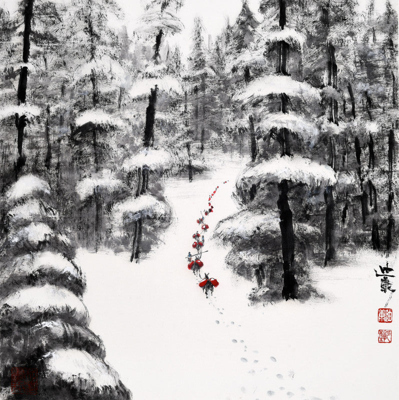 Fine Chinese ink painting - Winter snow 冬雪 69x69cm by Kwok Ti Hong 郭迪康