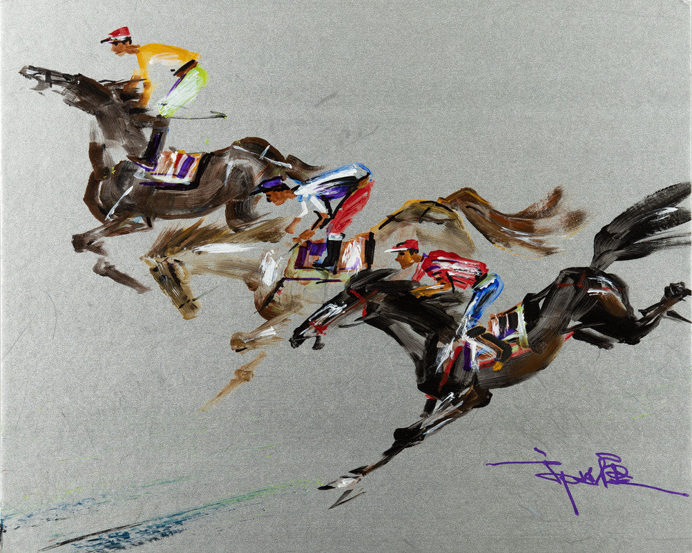 Fine Comtemporary Acrylic painting - Horse racing 賽馬 41x50.8cm by Kwok Ti Hong 郭迪康