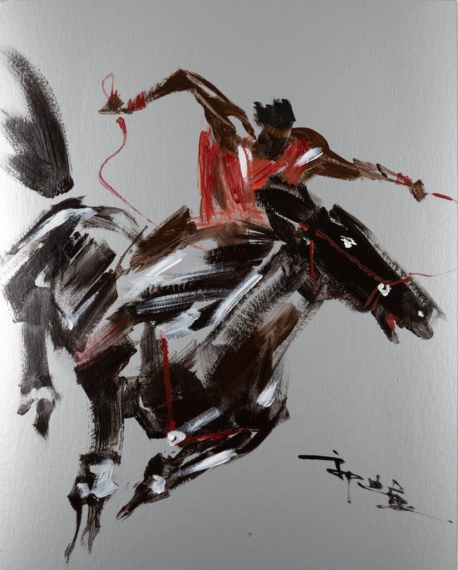 Fine Comtemporary Acrylic painting - Spur on the flying horse 快馬加鞭 50.8x40.8cm by Kwok Ti Hong 郭迪康