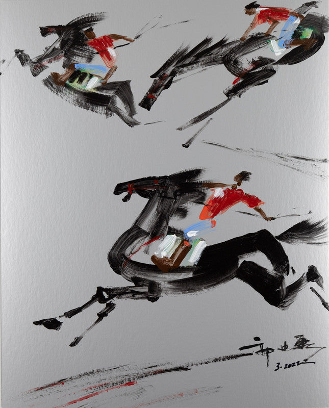 Fine Comtemporary Acrylic painting - Equestrianism 馬術 50.8x40.8cm by Kwok Ti Hong 郭迪康