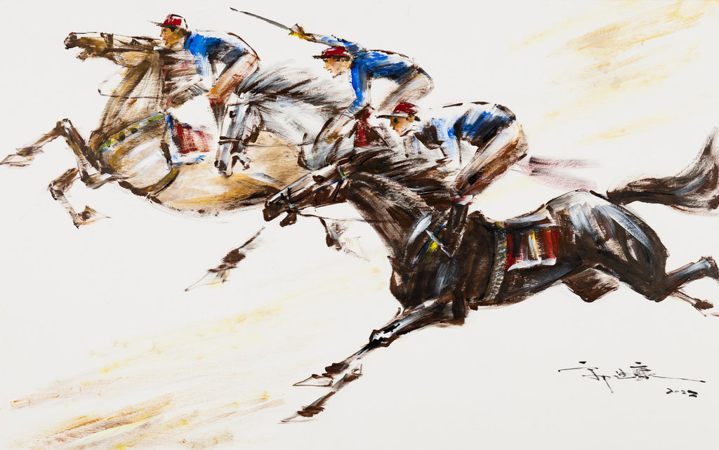 Fine Comtemporary Acrylic painting - Horse racing 賽馬 51x81.5cm by Kwok Ti Hong 郭迪康