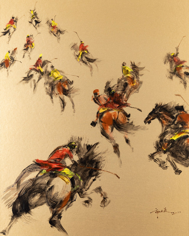 Fine Chinese Ink painting - Polo  馬球 51x41cm by Kwok Ti Hong 郭迪康