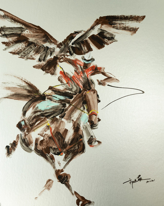 Fine Chinese Ink painting - Flying horse 飛馬 51x40.5cm by Kwok Ti Hong 郭迪康