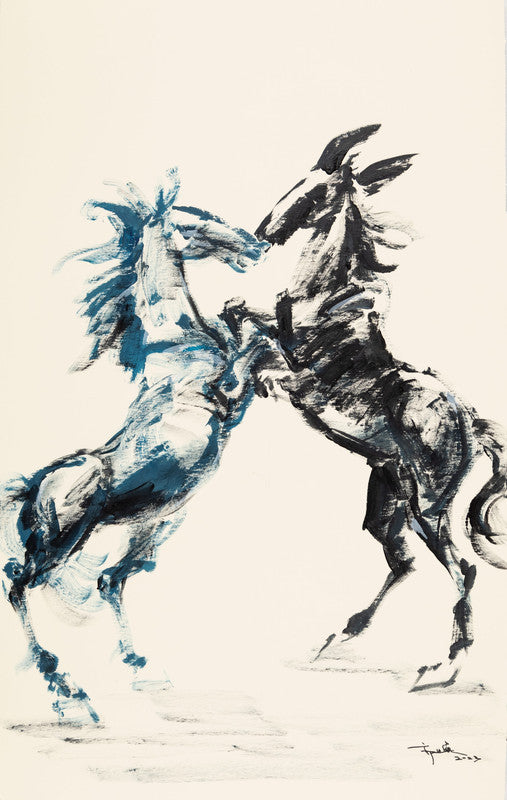 Fine Chinese Ink painting - Brave horses 勇馬 81.5x50.7cm by Kwok Ti Hong 郭迪康