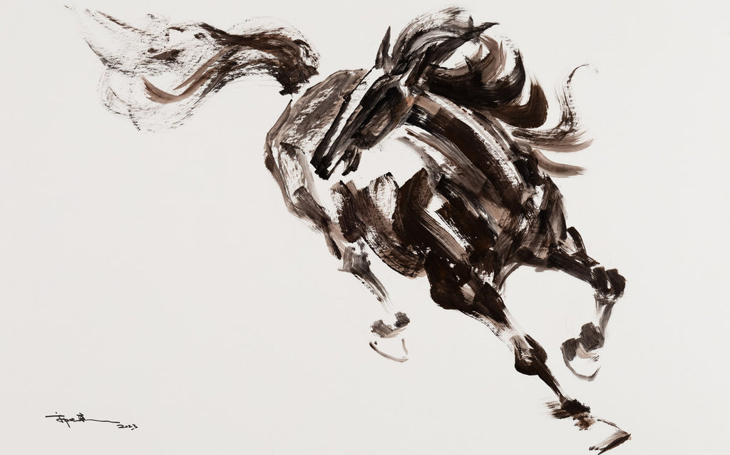 Fine Chinese Ink painting - Horse 馬 50.7x81.5cm by Kwok Ti Hong 郭迪康