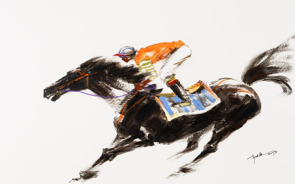 Fine Chinese Ink painting - Horse racing 賽馬 50.7x81.5cm by Kwok Ti Hong 郭迪康